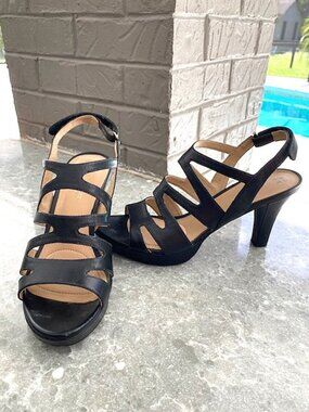 Naturalizer Black Platform Cage Strappy Black Heel Sandals Size 7 1/2